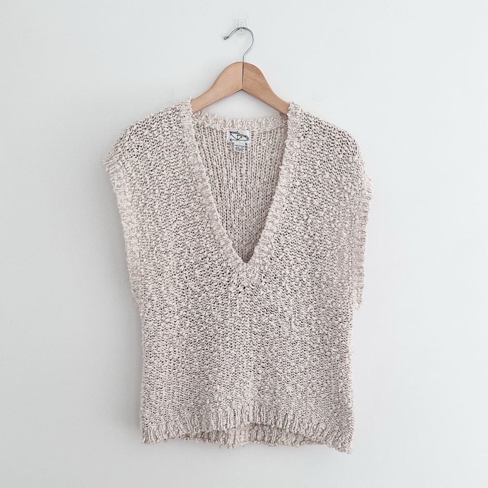 Vintage Neutral Cream V-Neck Knit Sweater Vest